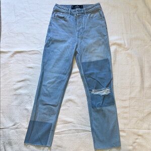 Hollister Light Blue Straight Jeans with Distressed Detail